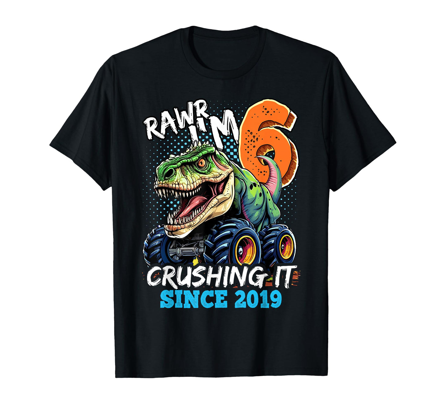 6th Birthday Monster Truck Dinosaur Party Boys Rawr I'm 6 T-Shirt