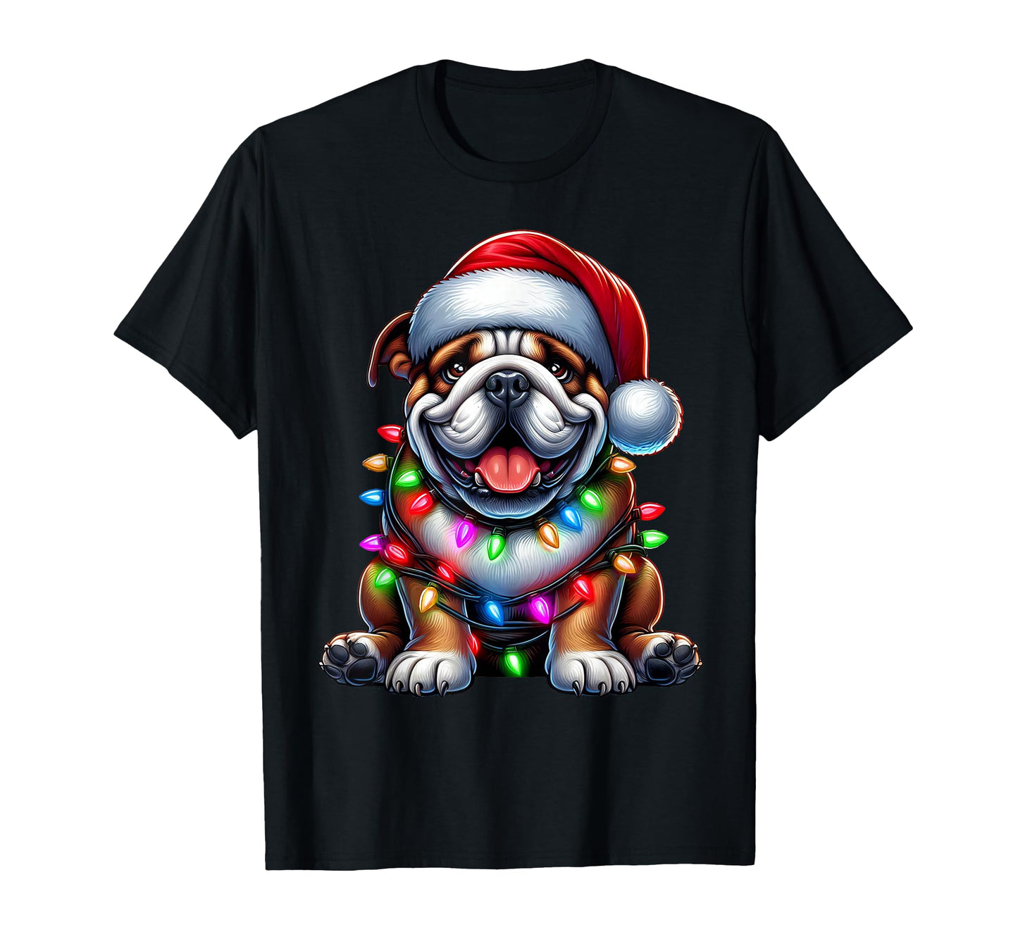 English Bulldog Christmas Tree Lights Xmas Pajama Dog Lover T-Shirt