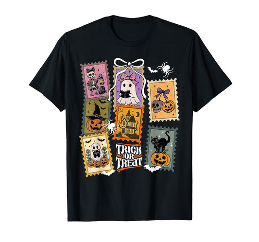 Cute Retro Ghost Halloween Pumpkin Black Cat Spooky Season T-Shirt