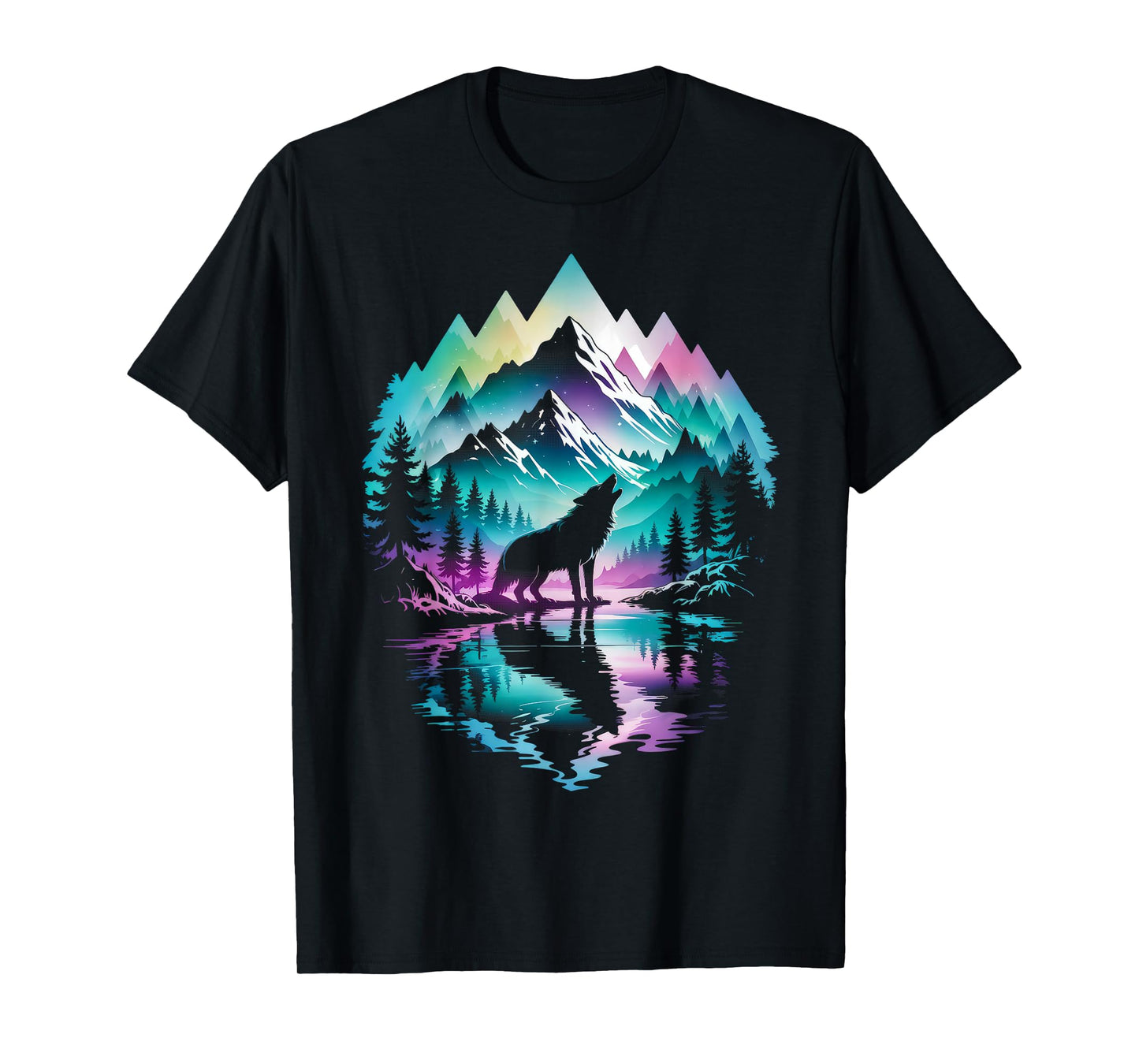 Wolf Forest Moon Vintage Cosmic Howling Wolf Lover Graphic T-Shirt