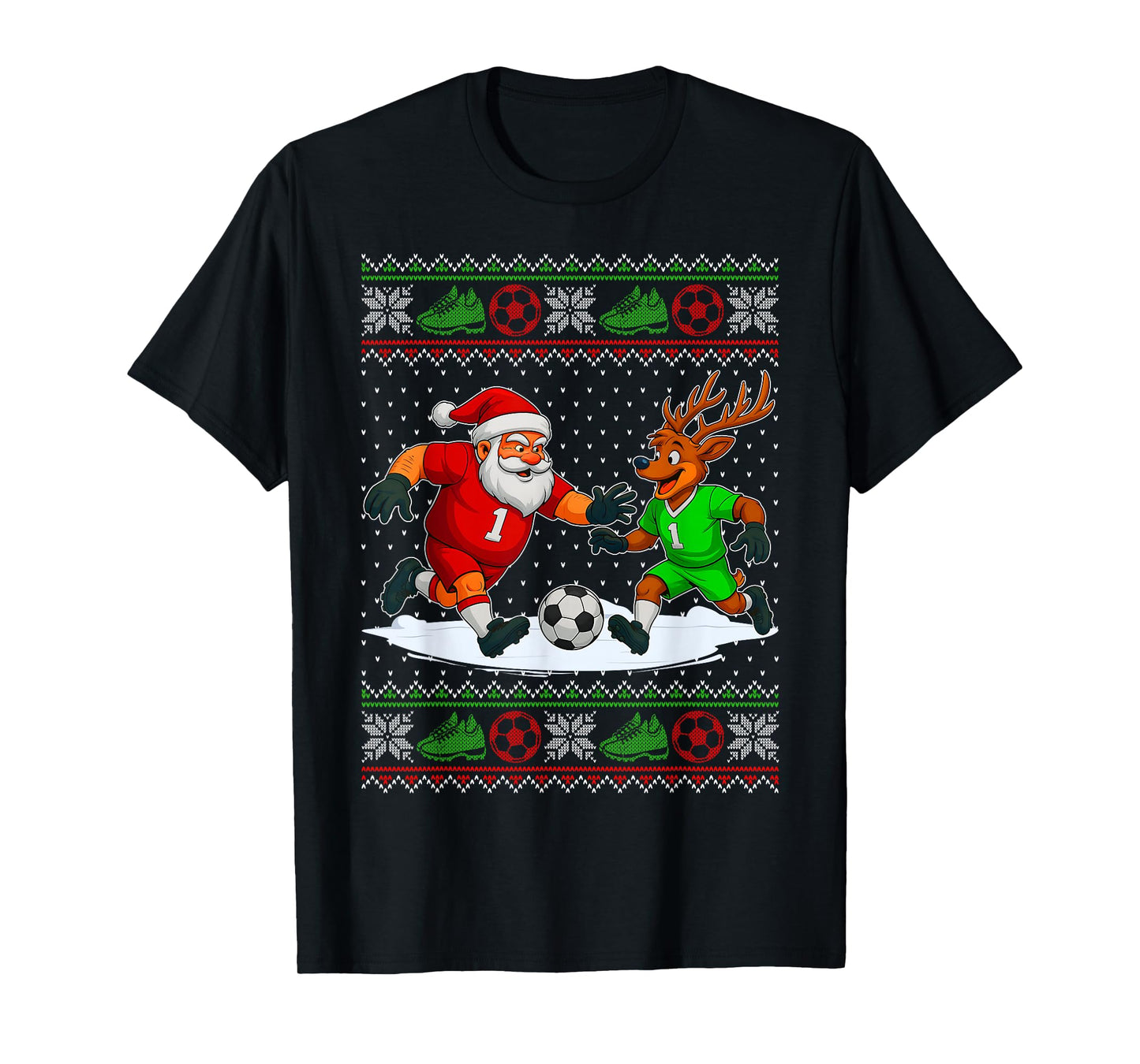 Reindeers Playing Soccer Ugly Christmas Sweater Xmas Boys T-Shirt