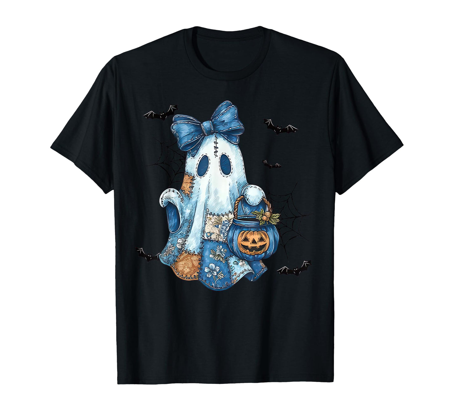 Patchwork Quilter Halloween Denim Ghost Bow Quilt Quilting T-Shirt