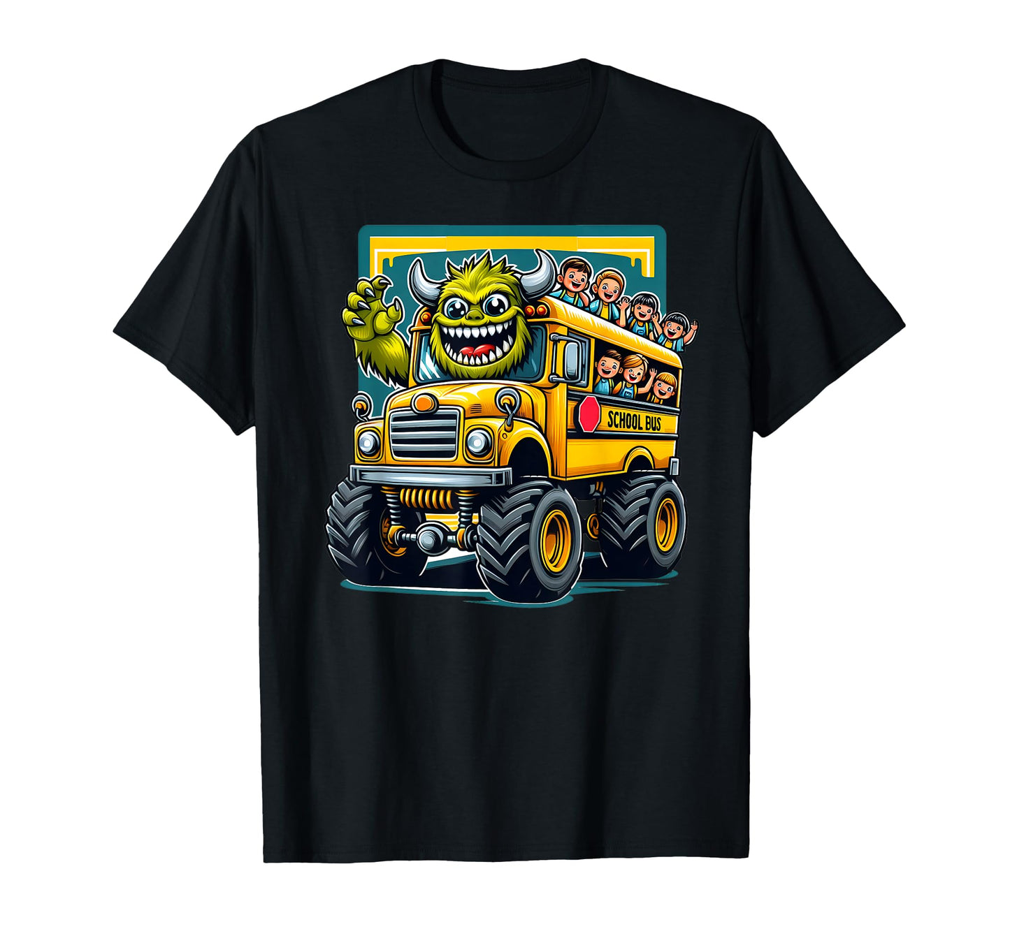 Monster Truck School Bus Illustration Funny Back To School T-Shirt