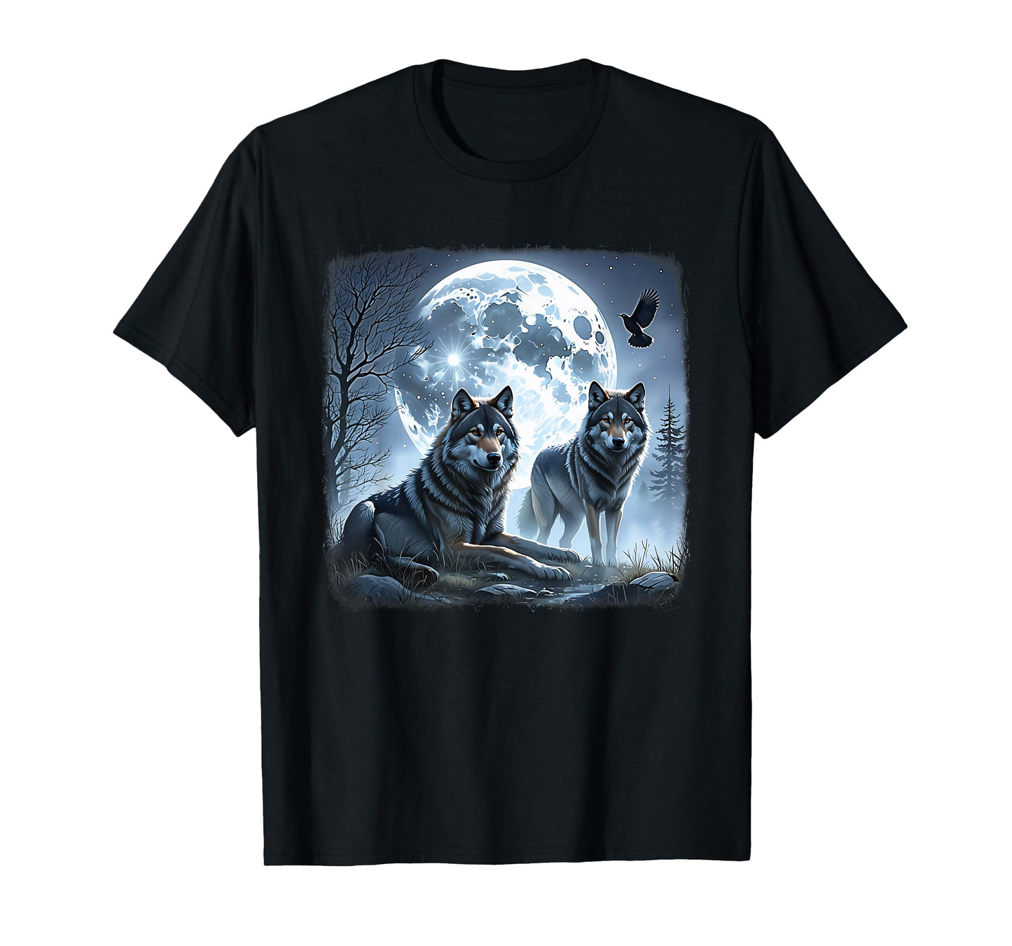 Mystical Wolves Native American Full Moon Mountain 0CAS09 T-Shirt