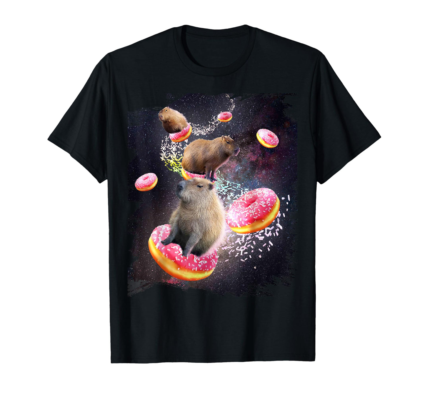 Space Capybara Riding Donut, Galaxy Capybaras T-Shirt