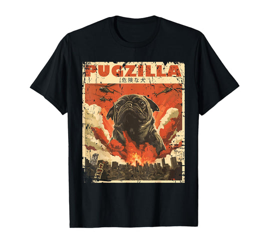 Pug Lover Clothes Pugs Clothing Japan Movie Poster Pugzilla Tee Design for Pug Owner Retro Vintage Apparel Pugs T-Shirt