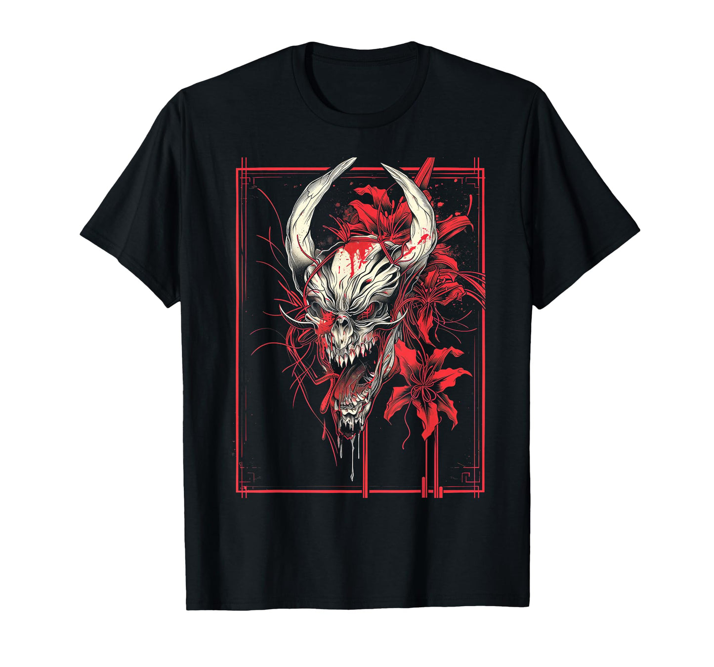 Anime Goth Japanese Oni Demon Skull Gothic Horror Wild Art T-Shirt