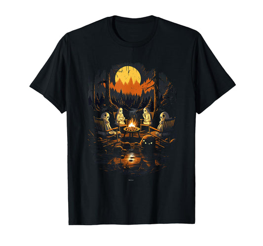 Vintage Ghost and Skeleton by Fire Camping Gothic Halloween T-Shirt
