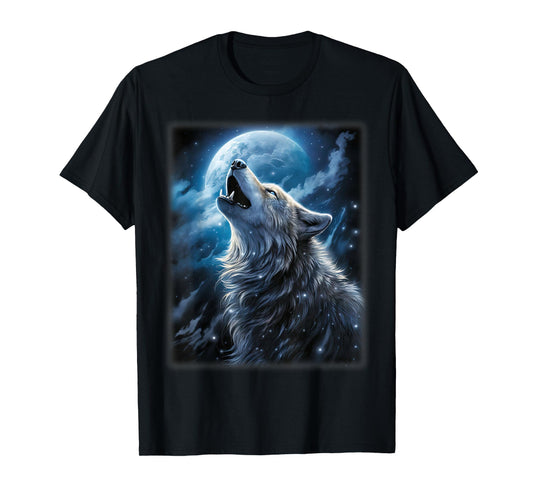 Wolf howling at the Moon Fantasy Art Wildlife T-Shirt