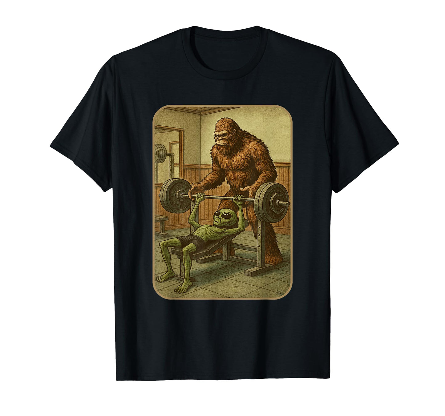 Gym Design Men Women Weightlifting Bigfoot Alien T-Shirt