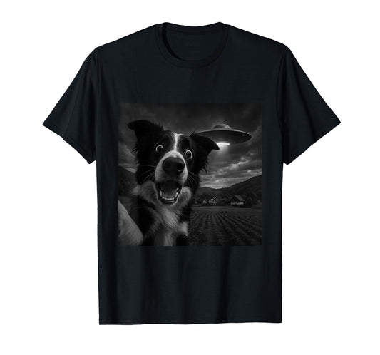Border Collie UFO Encounters Selfie T-Shirt