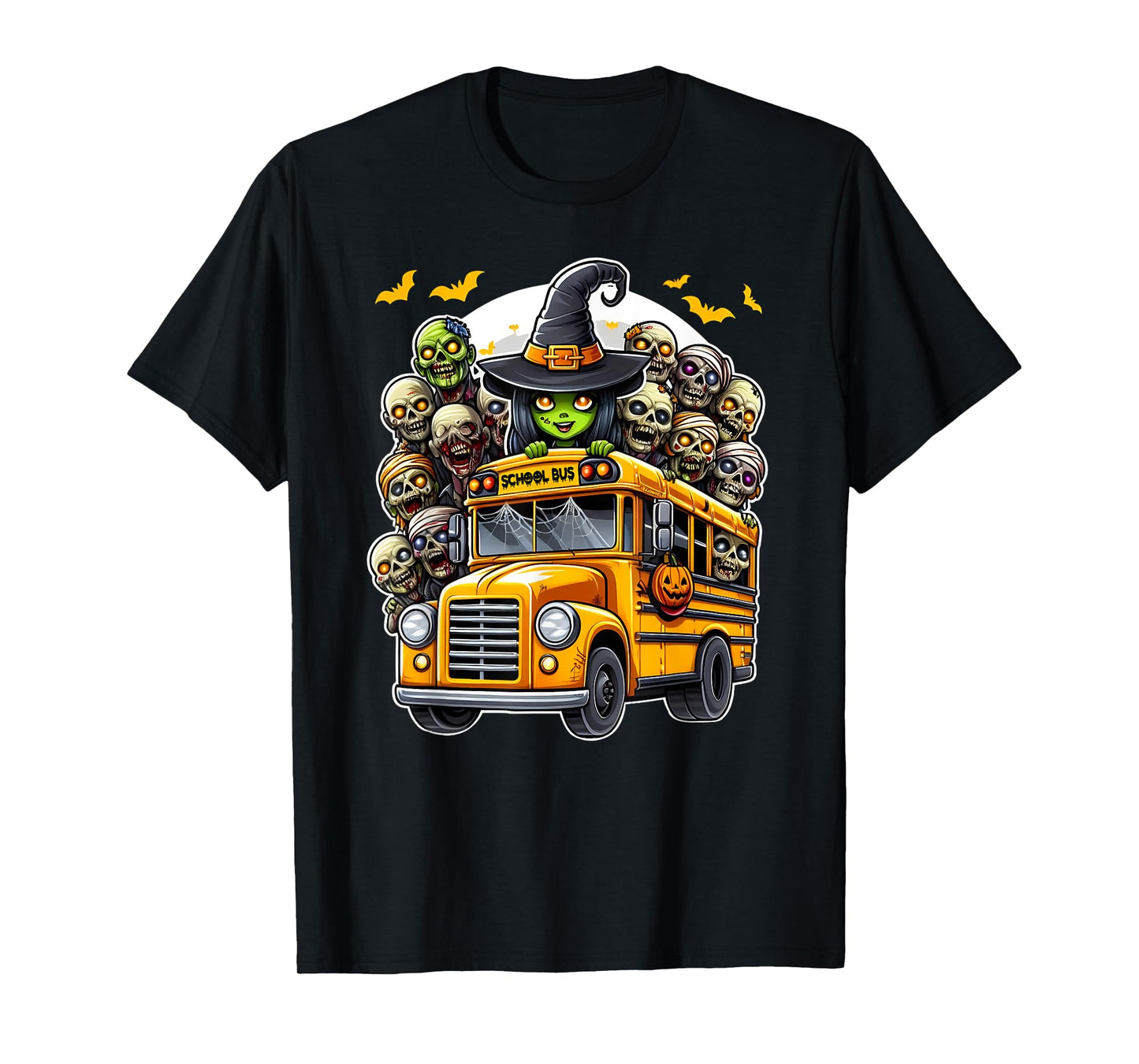 School Bus Creepy Zombie Monster Horror Spooky Halloween Fun T-Shirt