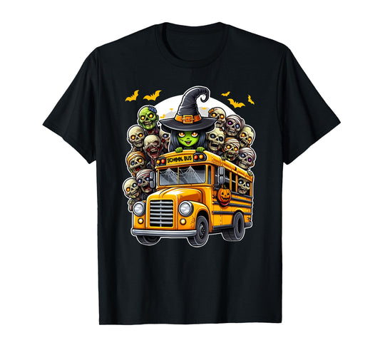 School Bus Creepy Zombie Monster Horror Spooky Halloween Fun T-Shirt