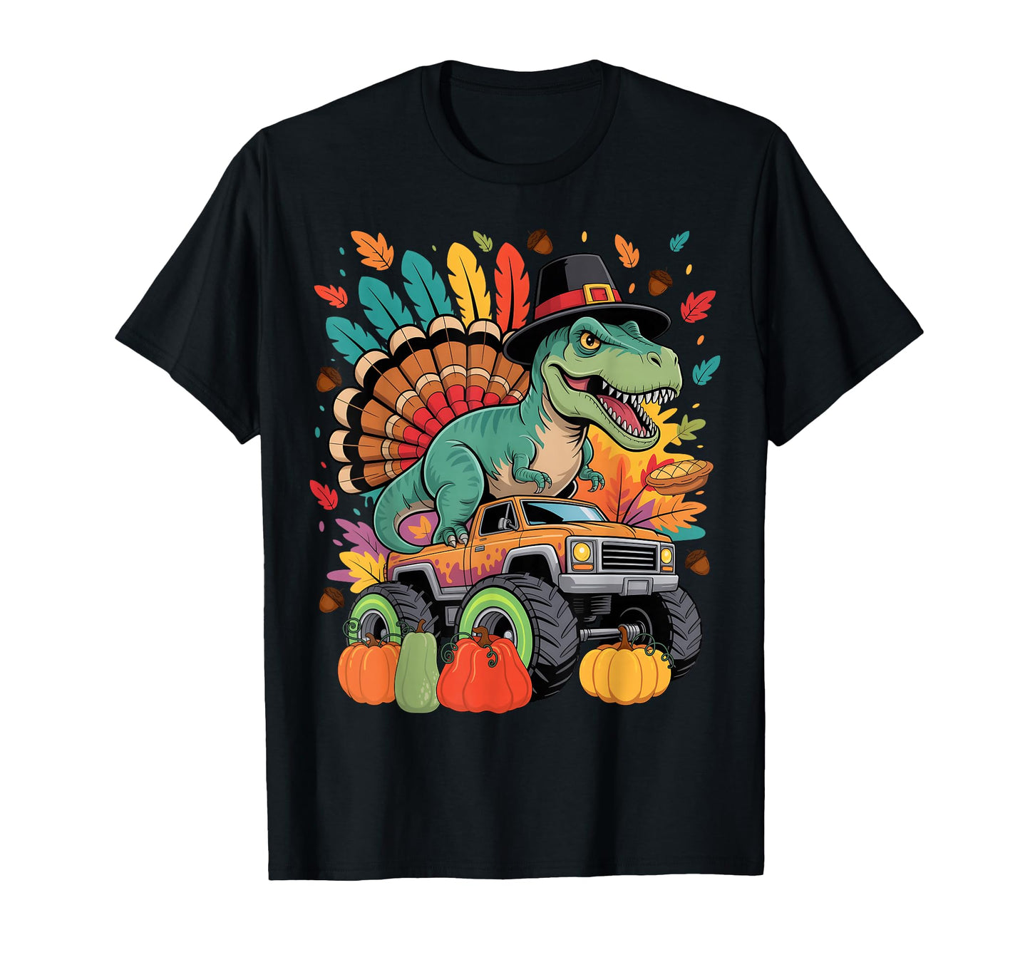 Turkey Dinosaur Monster Truck Thanksgiving Boy Toddler Kid T-Shirt