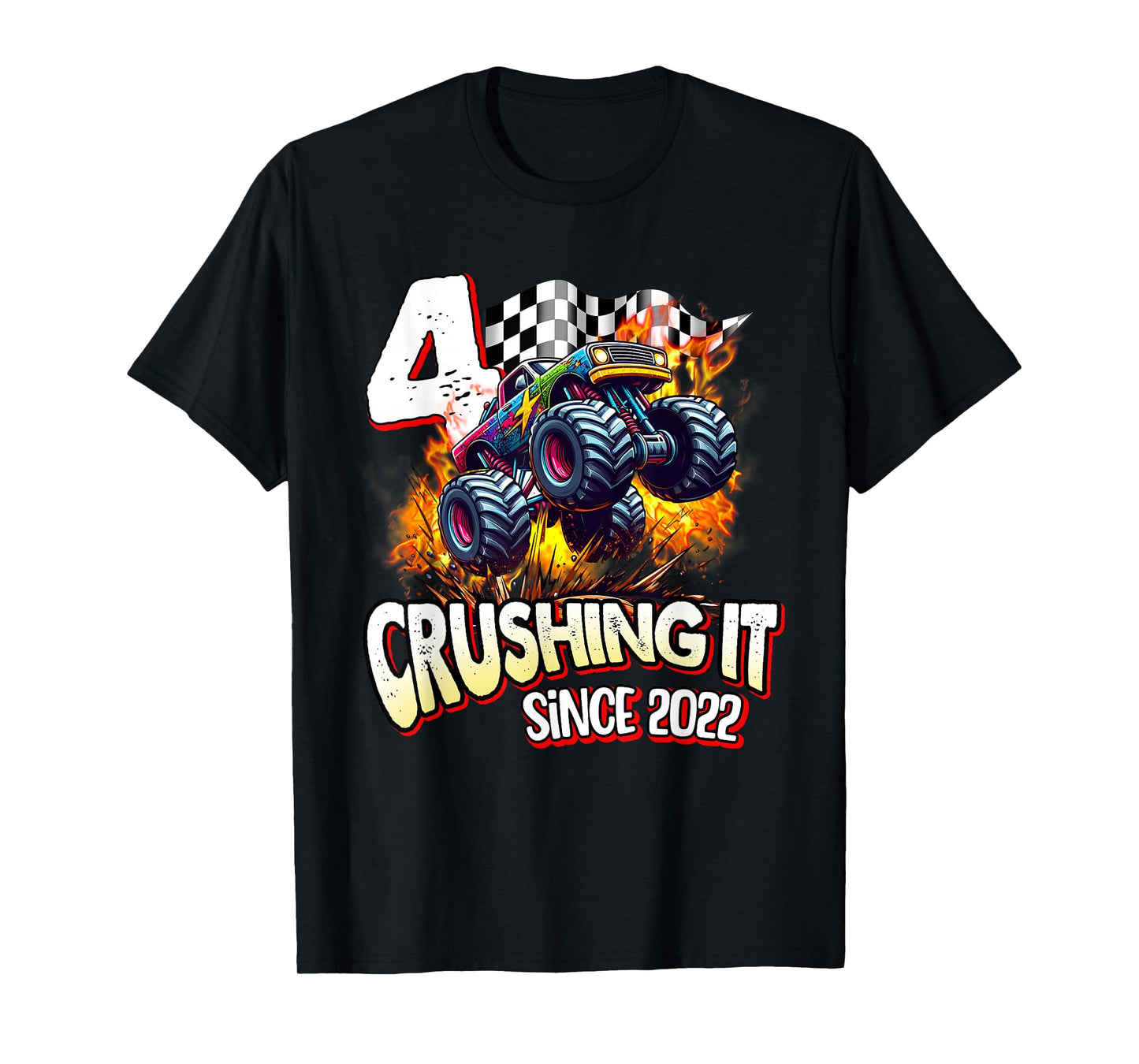 Birthday Monster Truck 4 Years Old Boys 4th Party Born 2022 T-Shirt