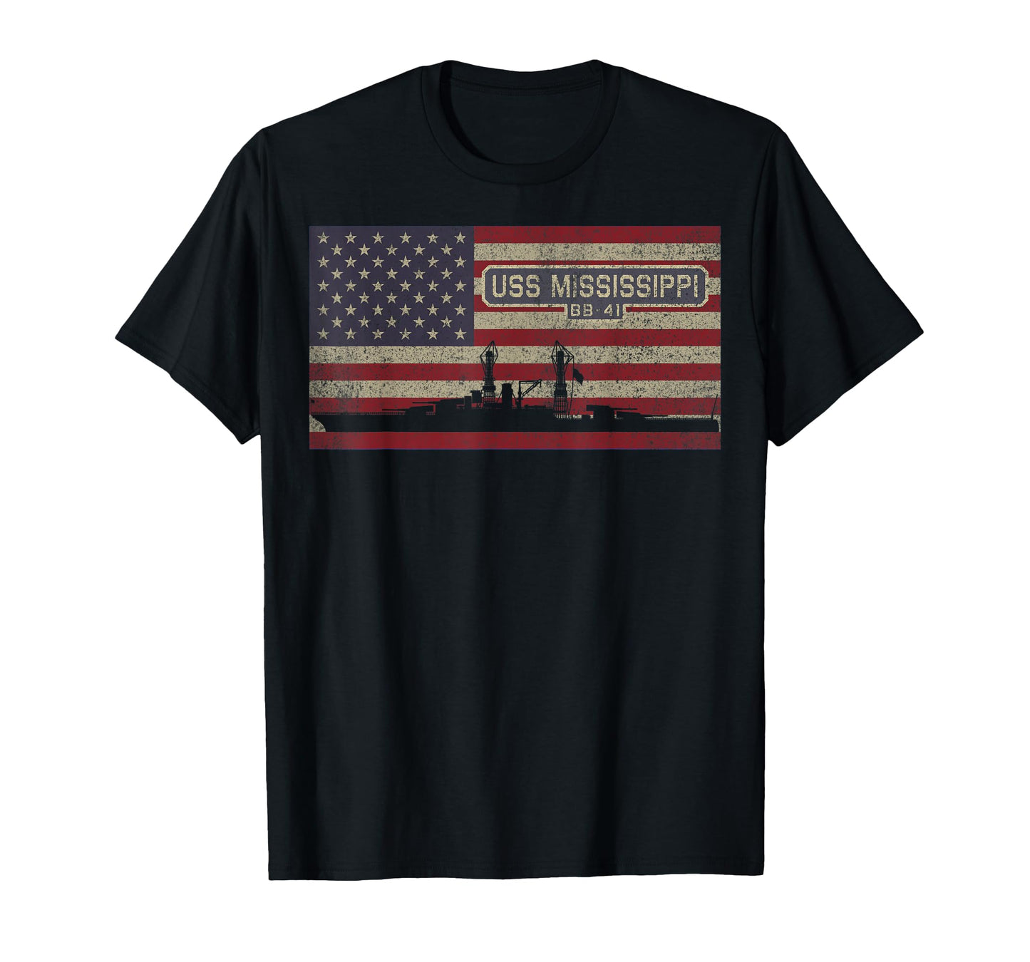 USS Mississippi BB-41 WW2 Battleship USA American Flag T-Shirt