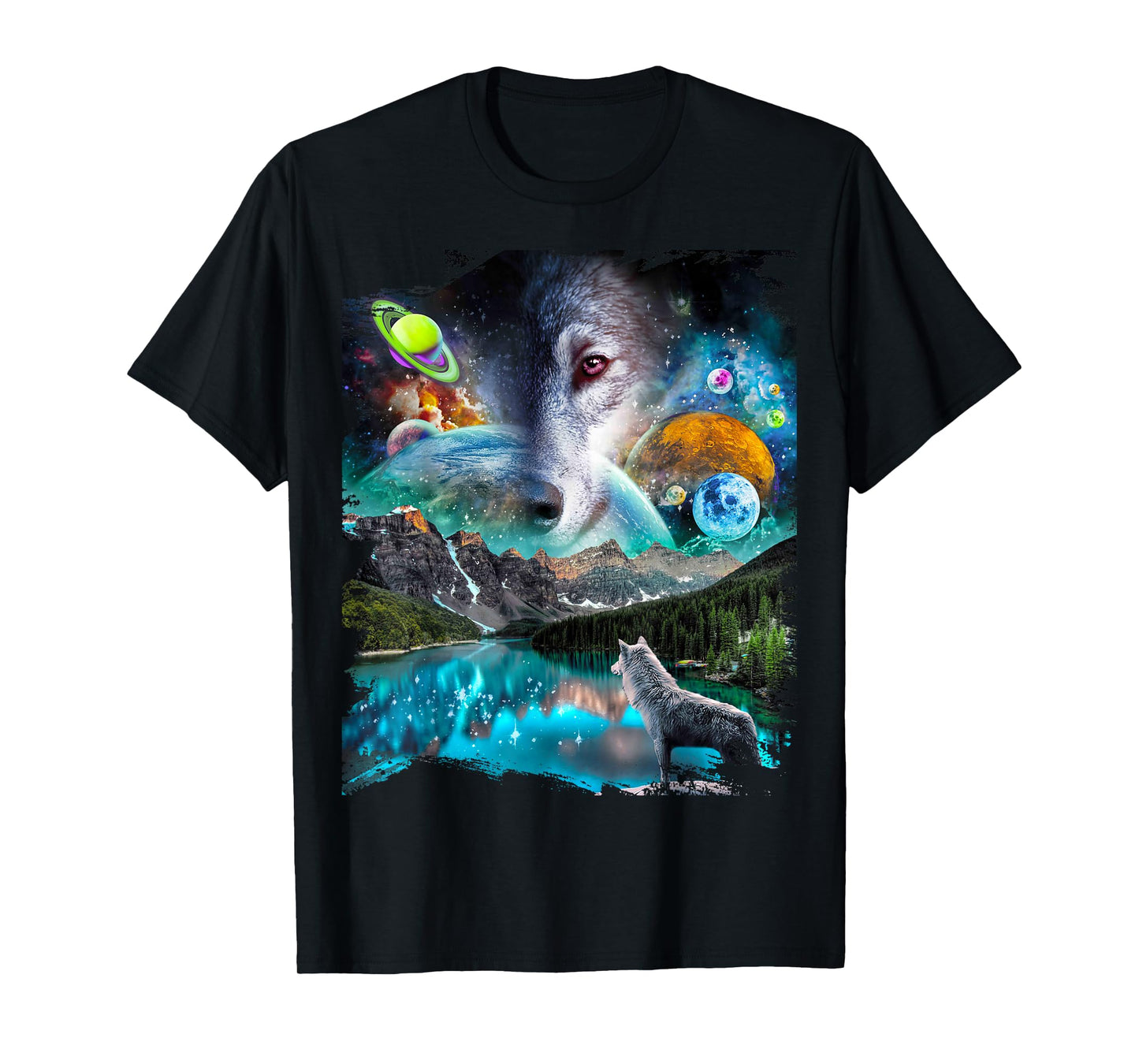 Celestial Cosmic Wolf, Space Planets Wolves T-Shirt