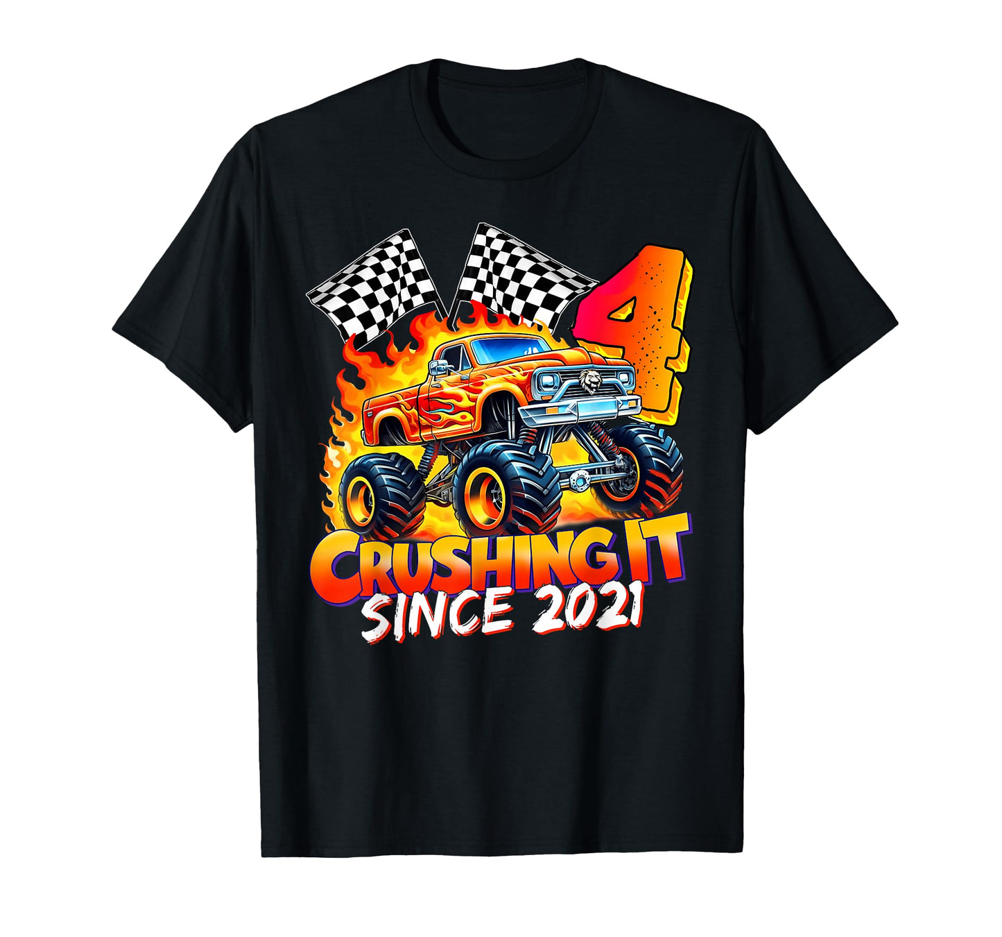 Monster Truck Birthday 4 Year Old Born 2021 4th Party Boys T-Shirt