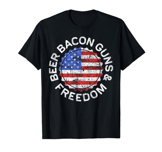 Beer Bacon Guns And Freedom Shirt Drinking 4th of July T-Shirt for Women Men