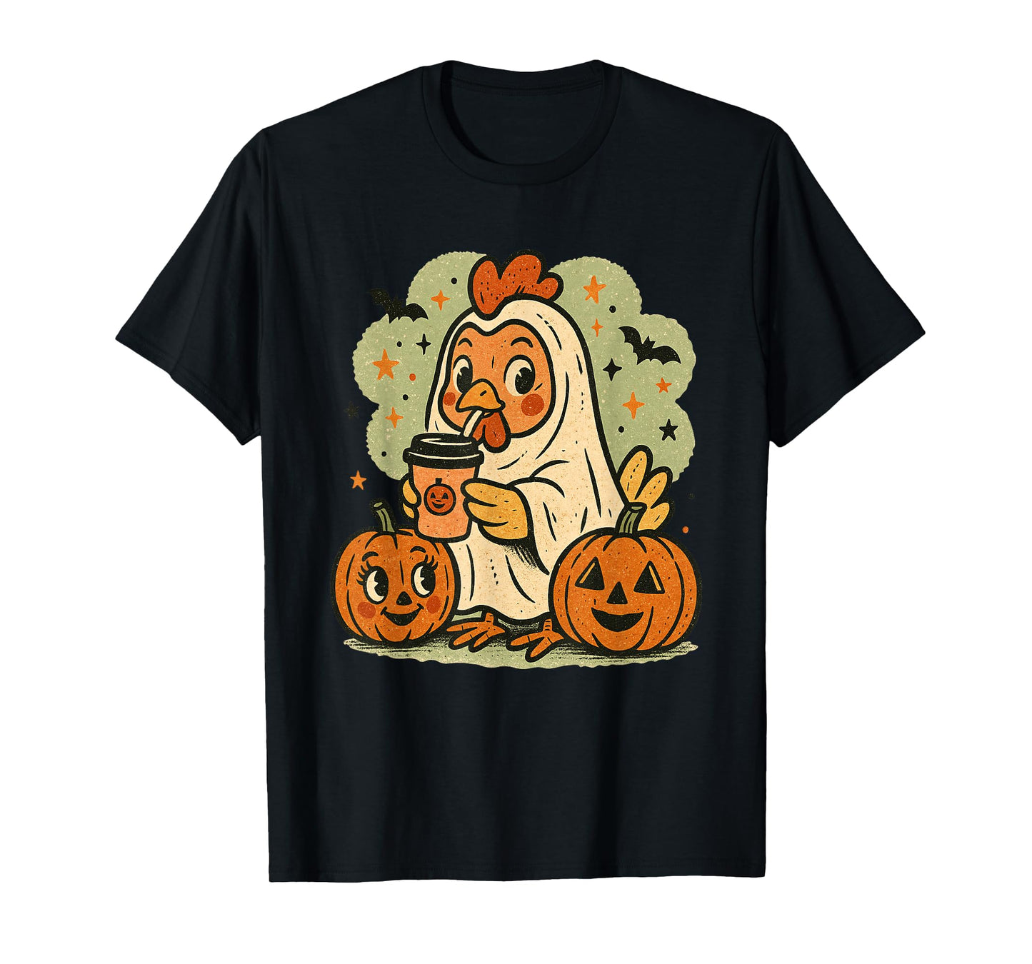 Halloween Chicken Ghost Costume Retro Tee Rooster Coffee T-Shirt