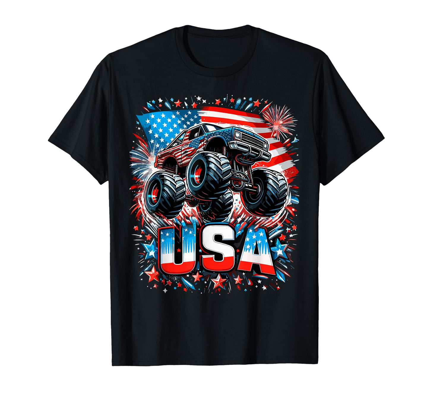 Monster Truck USA American Flag 4th Of July T-Shirt