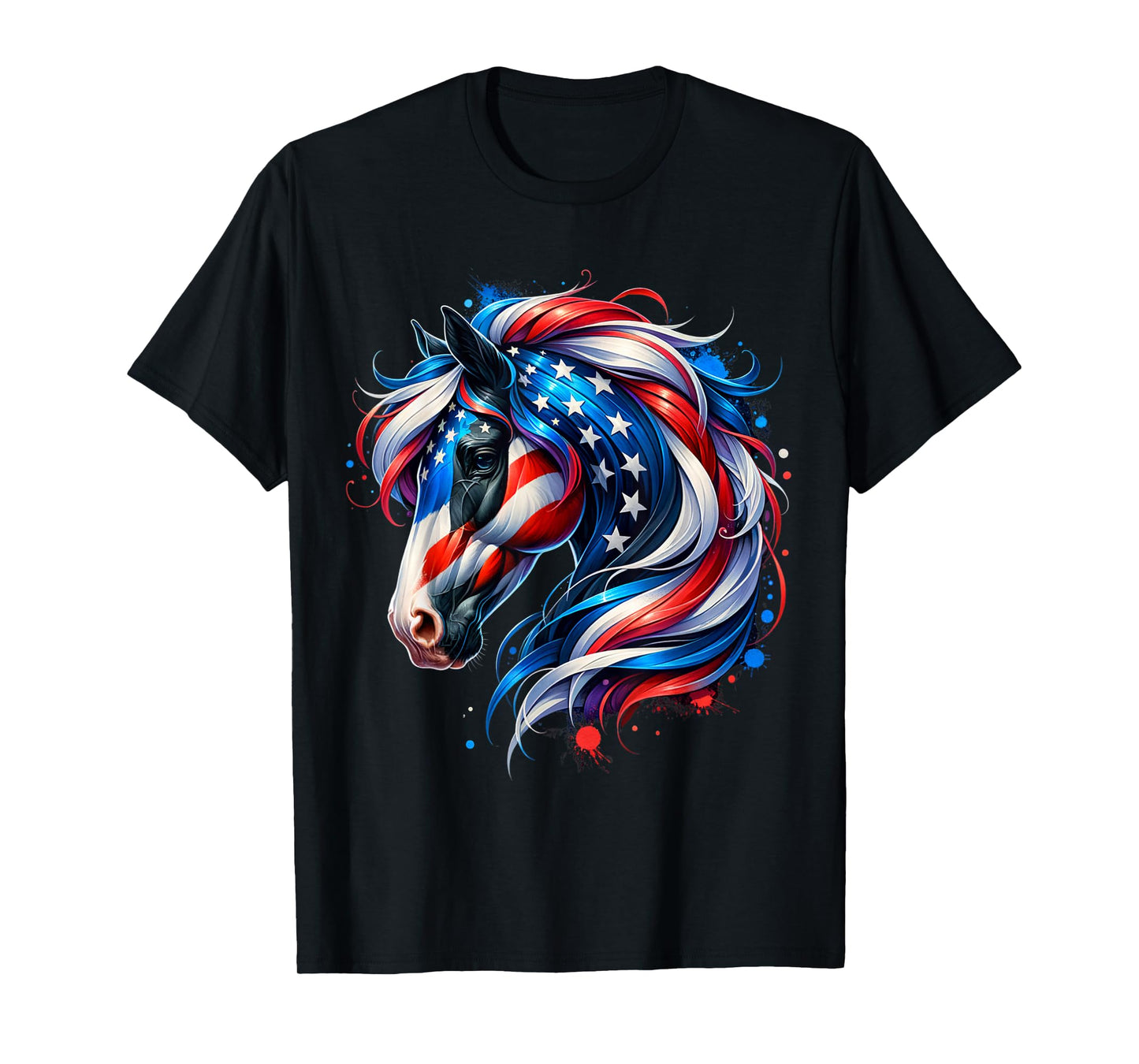 Horse 4th of July Patriotic Horse Graphic American Flag T-Shirt