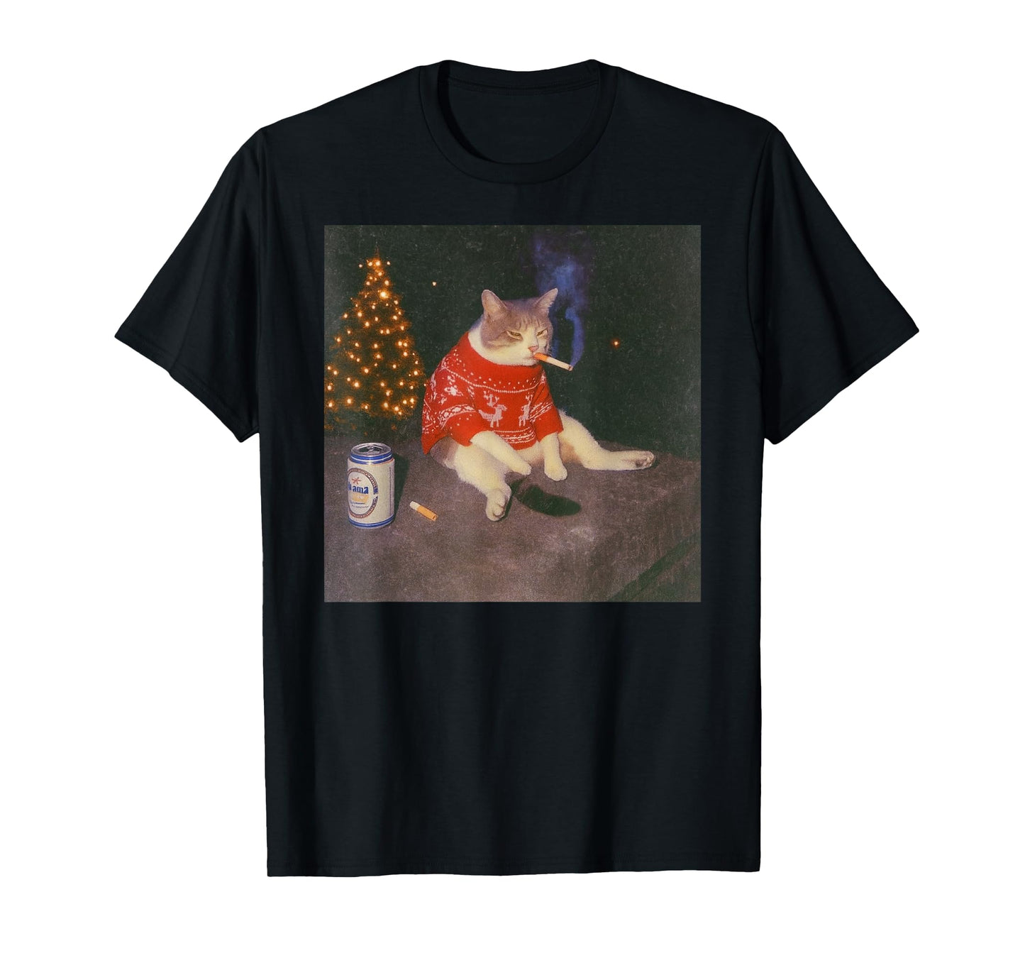 Funny Christmas Smoking Cat Meme Merry Christamas T-Shirt