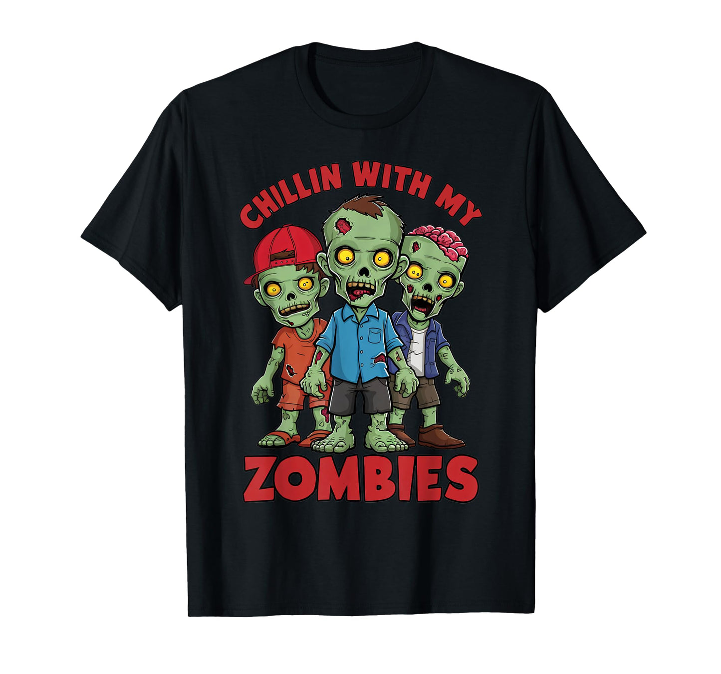 Chillin With My Zombies Halloween Boys Kids Funny T-Shirt