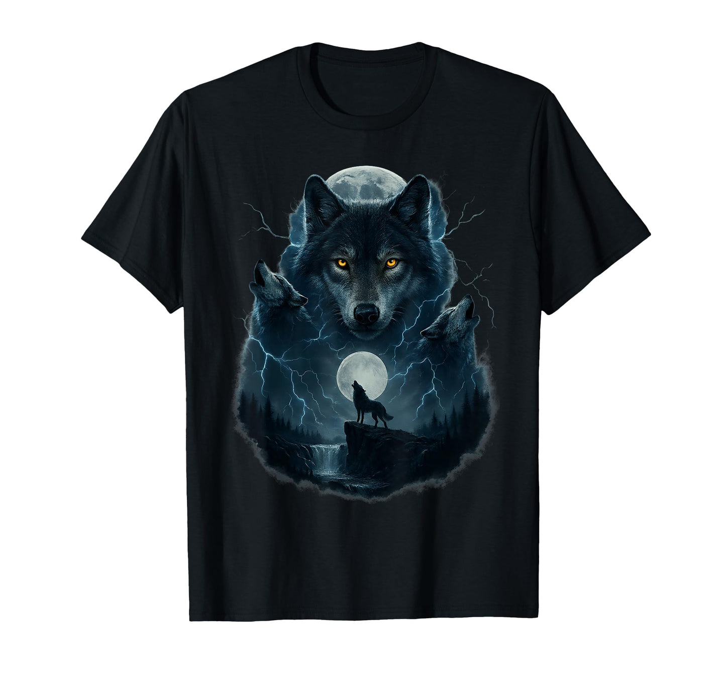 Wolf Howling at Moon Funny Graphic Tees Men Wolves T-Shirt