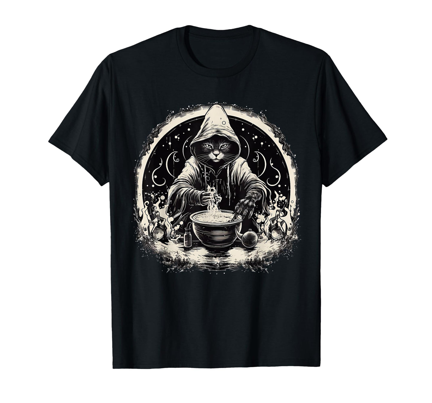 Halloween Black Cat Wizard Vintage Costume T-Shirt for Men Women