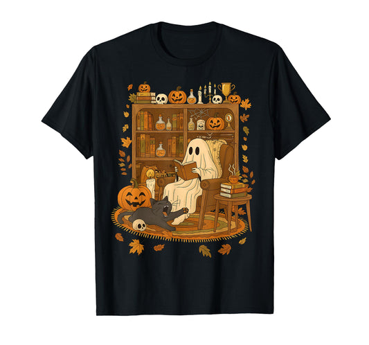 Ghost Reading Book Lovers Library Halloween Spooky T-Shirt