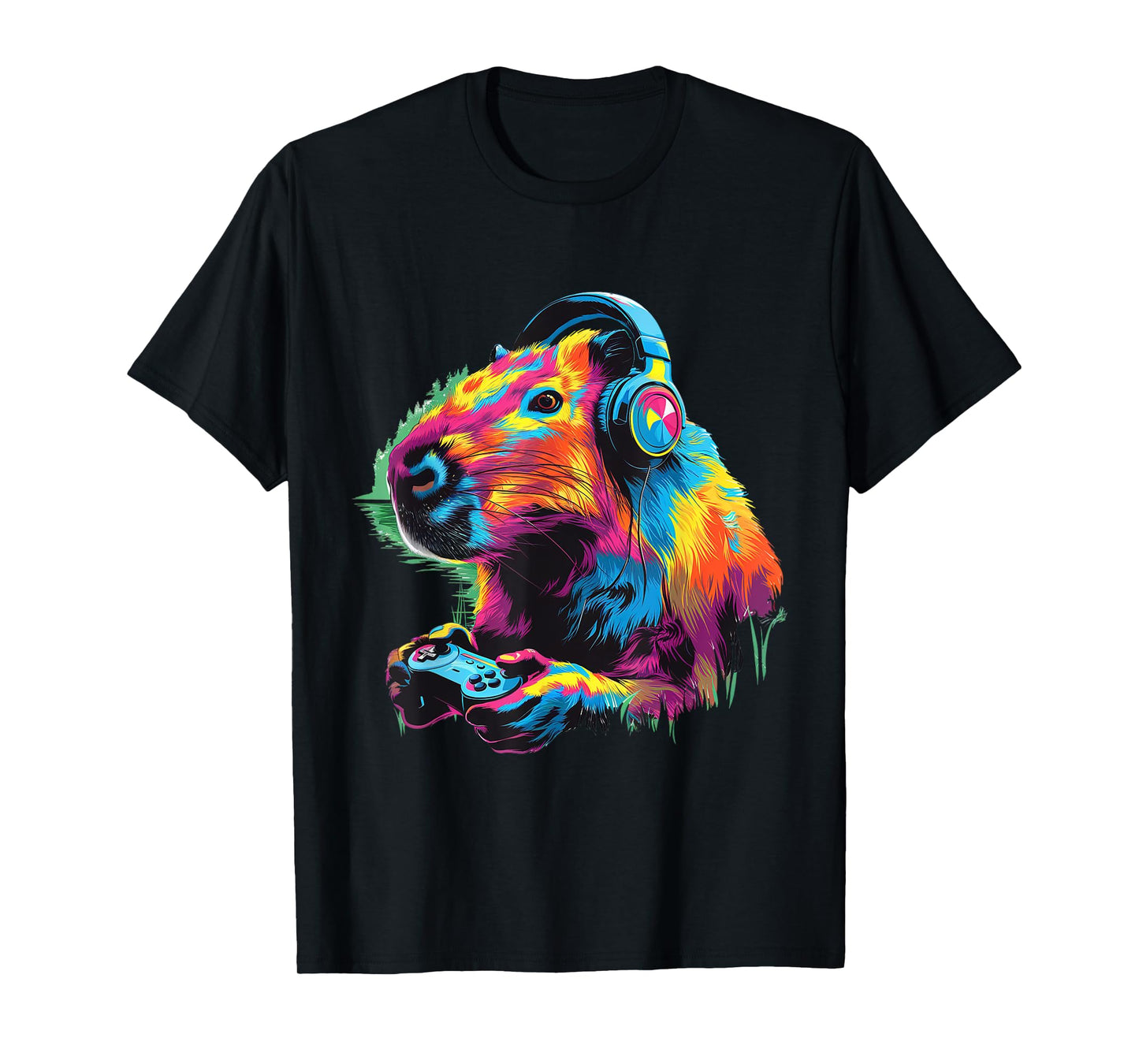 Colorful Capybara Funny Gamer Capybara Playing Video Games T-Shirt
