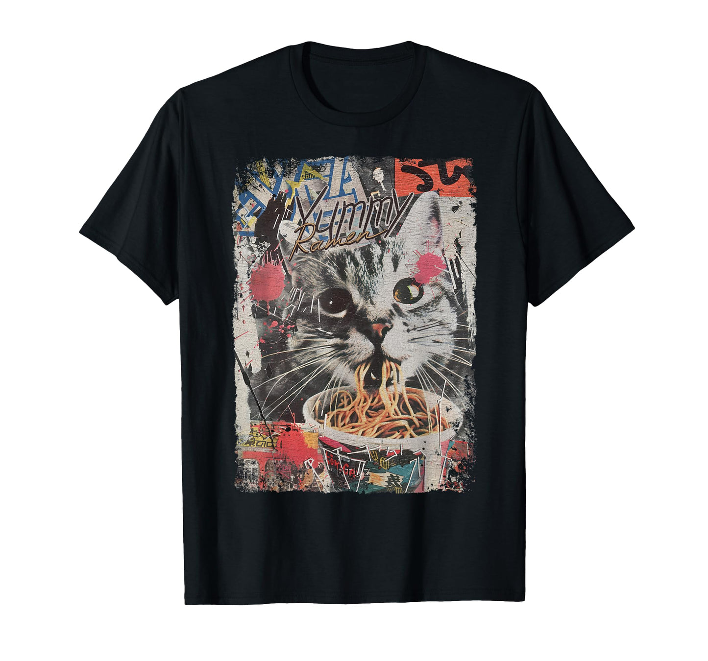 Ramen Noodles Cat Japan Y2K Kawaii Retro Cats Manga Anime T-Shirt
