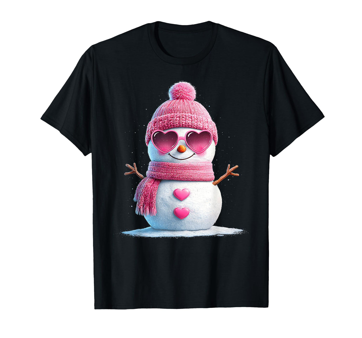 Pink Snowman Beanie Girly Merry Christmas Women Sunglasses T-Shirt