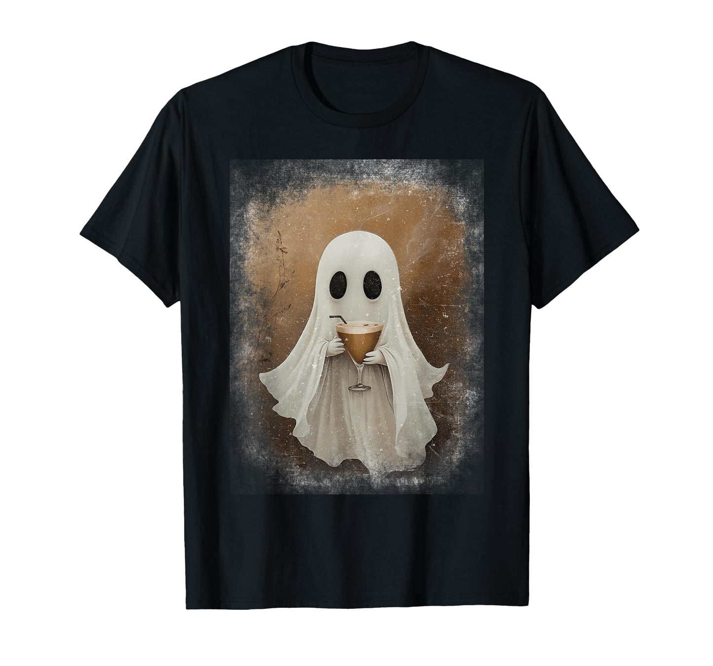 Ghost Drinking Espresso Martini Halloween Spooky Autumn Fall T-Shirt