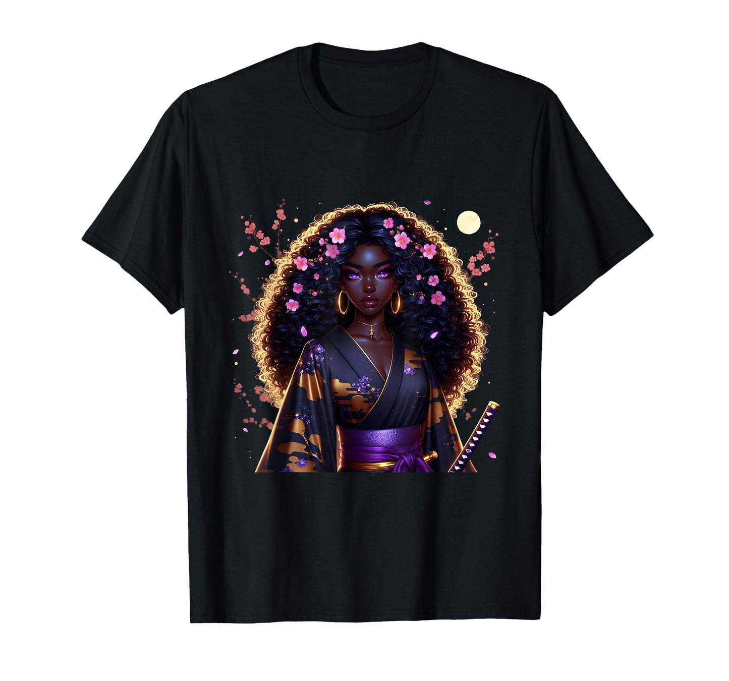 Japanese Anime Samurai Girl Black Cat Women Black Woman T-Shirt
