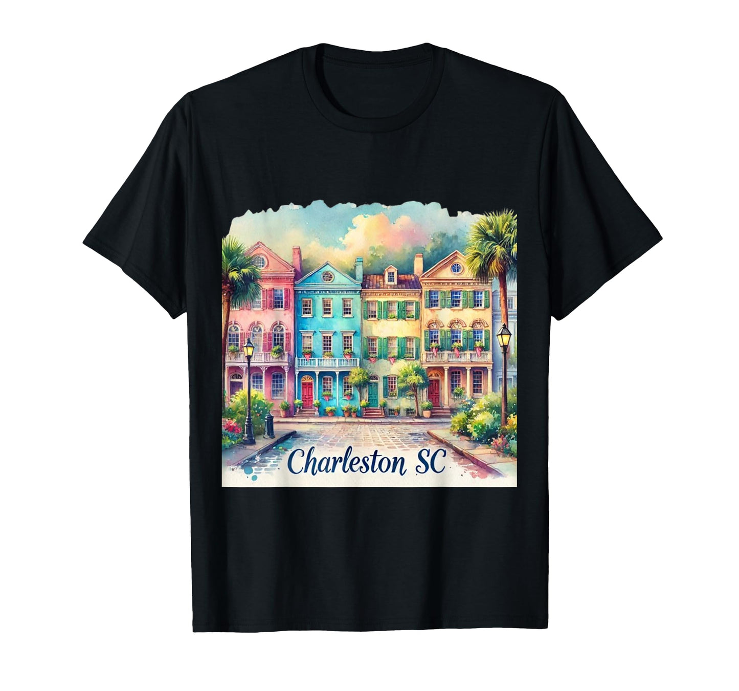 Charleston SC Rainbow Row Colorful Houses T-Shirt