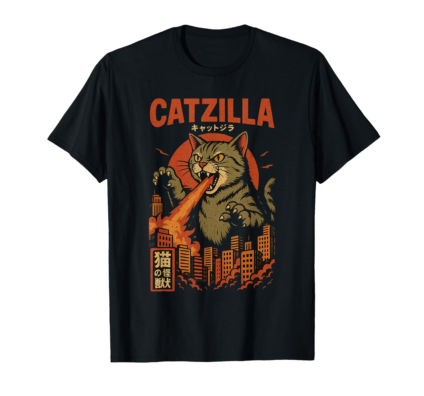 Catzilla Tshirt Japanese Cat Shirt Men Women Cat Graphic T-Shirt