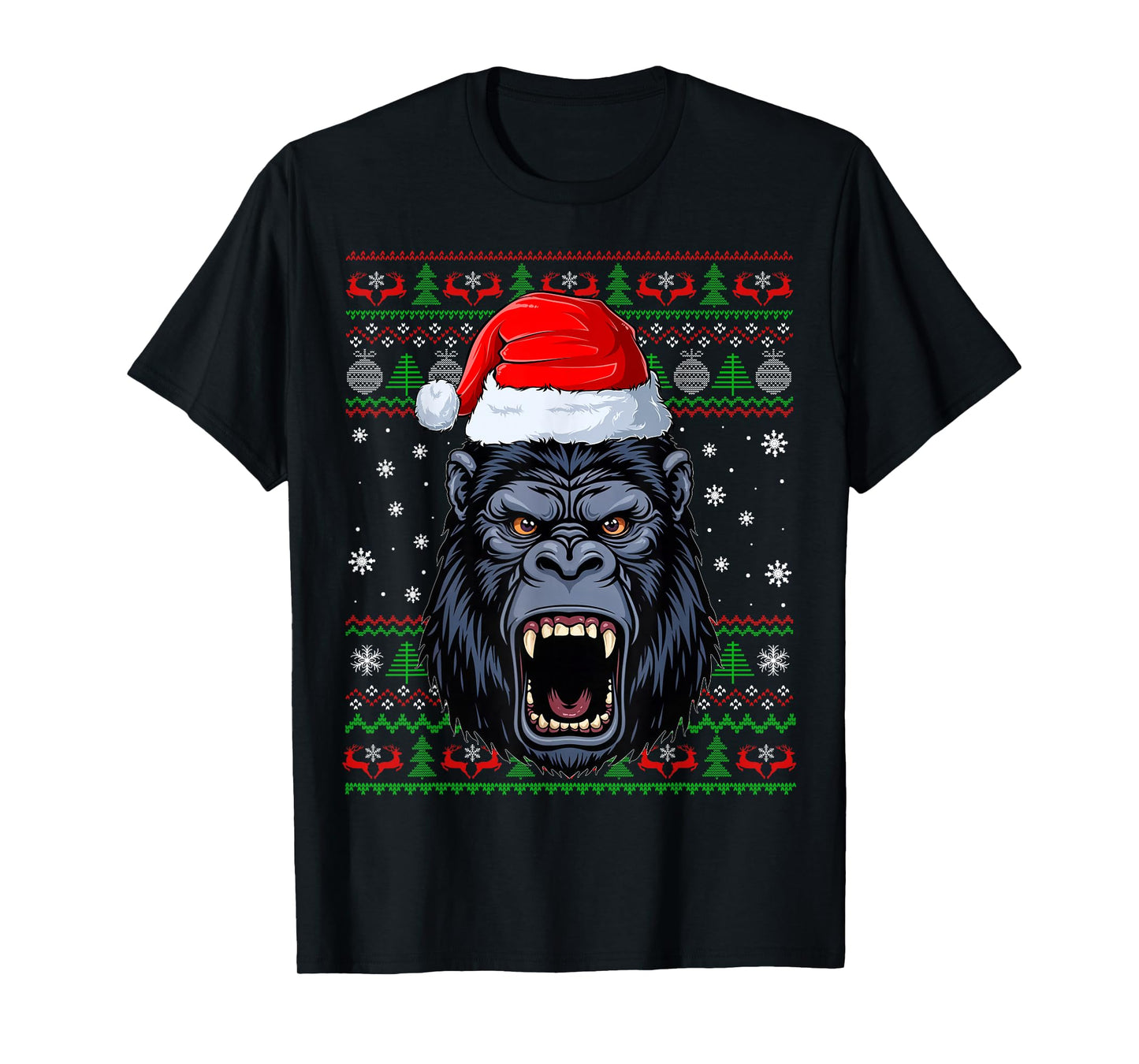 Gorilla Christmas Ugly Sweater Funny Santa Animal Head Xmas T-Shirt