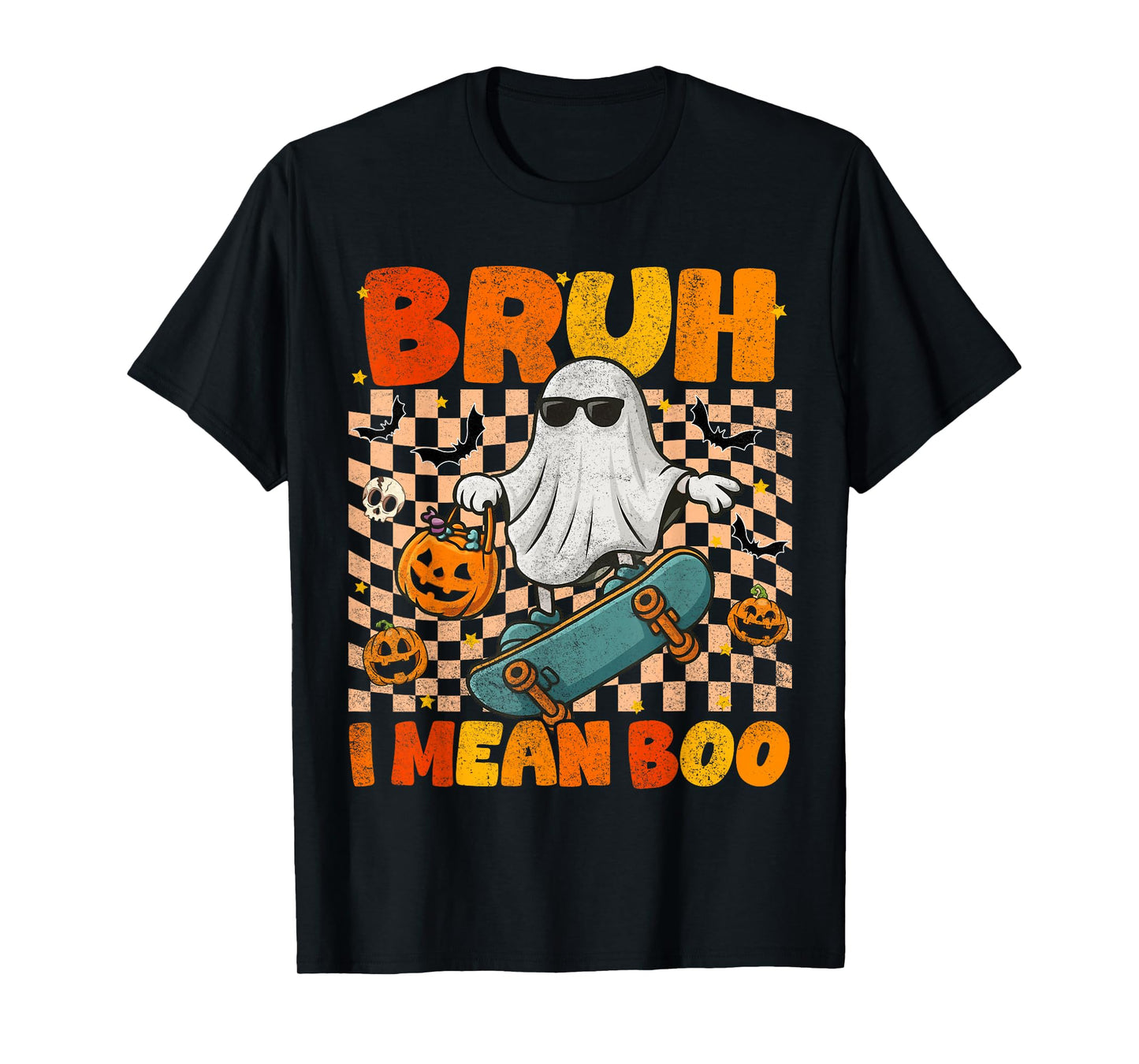 Bruh I Mean Boo Skateboard Ghost Halloween Costumes Boys T-Shirt