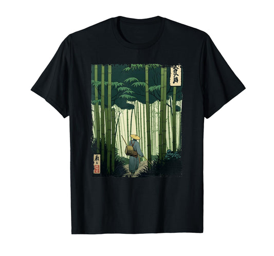 Japanese Bamboo Grove Woodblock Art Spiritual Nature Vintage T-Shirt