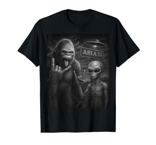 UFO & Rock On Area 51, Bigfoot and Alien Vintage Sasquatch T-Shirt