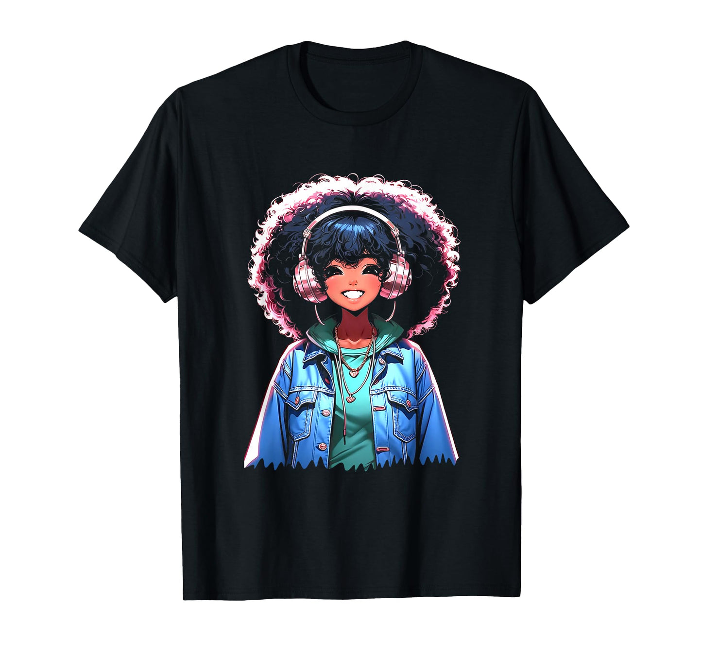 Anime and Music Black Girl Anime Merch Afro African American T-Shirt