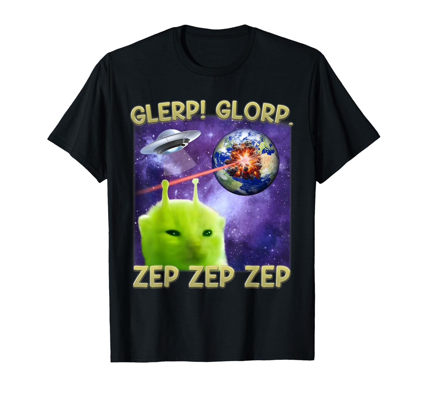 Glerp Glorp Funny Alien Cat Brainrot Dank Memes Men Women T-Shirt