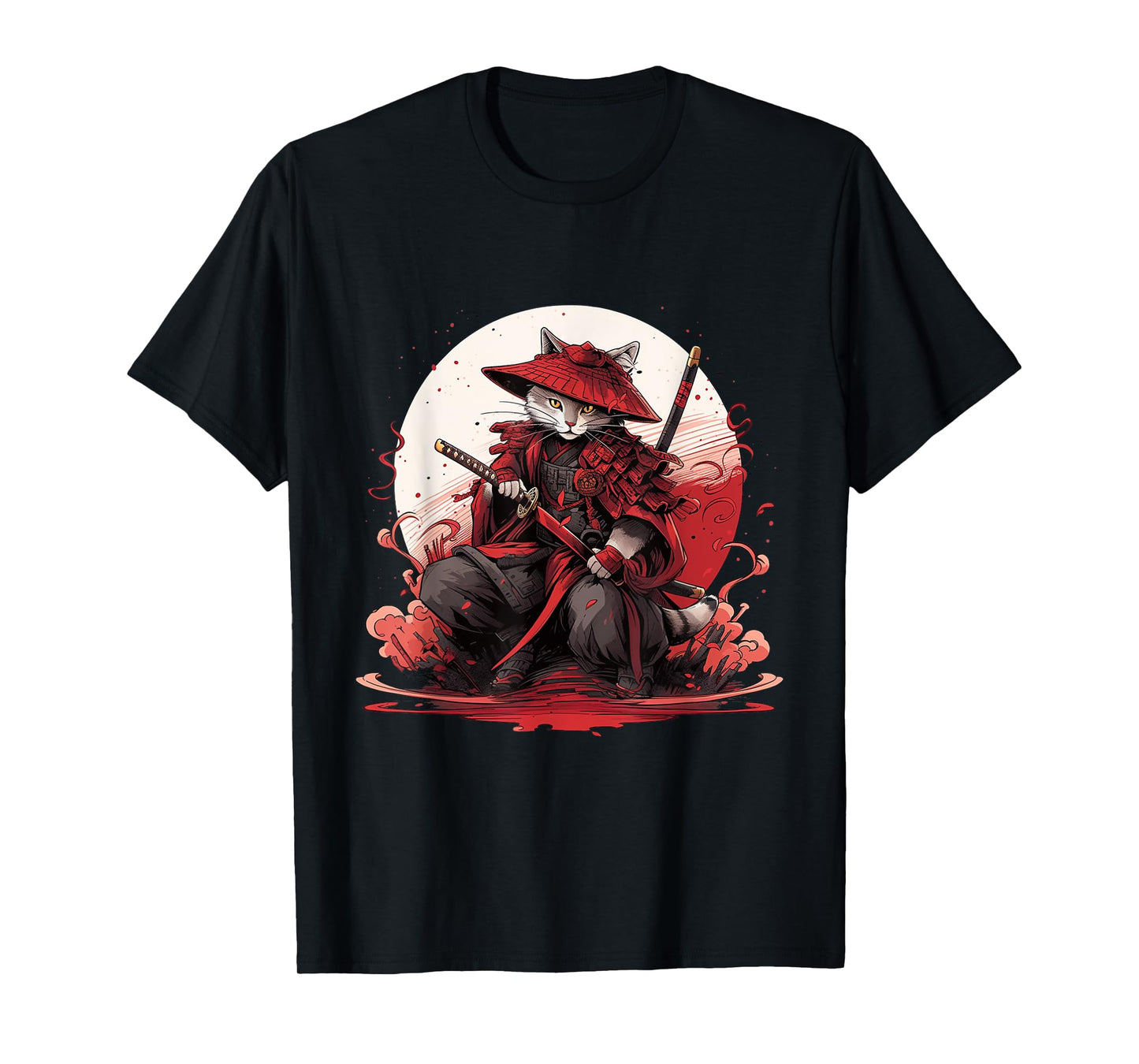 Japanese Art Cat Ninja Ukiyo-e Anime Style Samurai Cat T-Shirt for Men Women Girls Kids