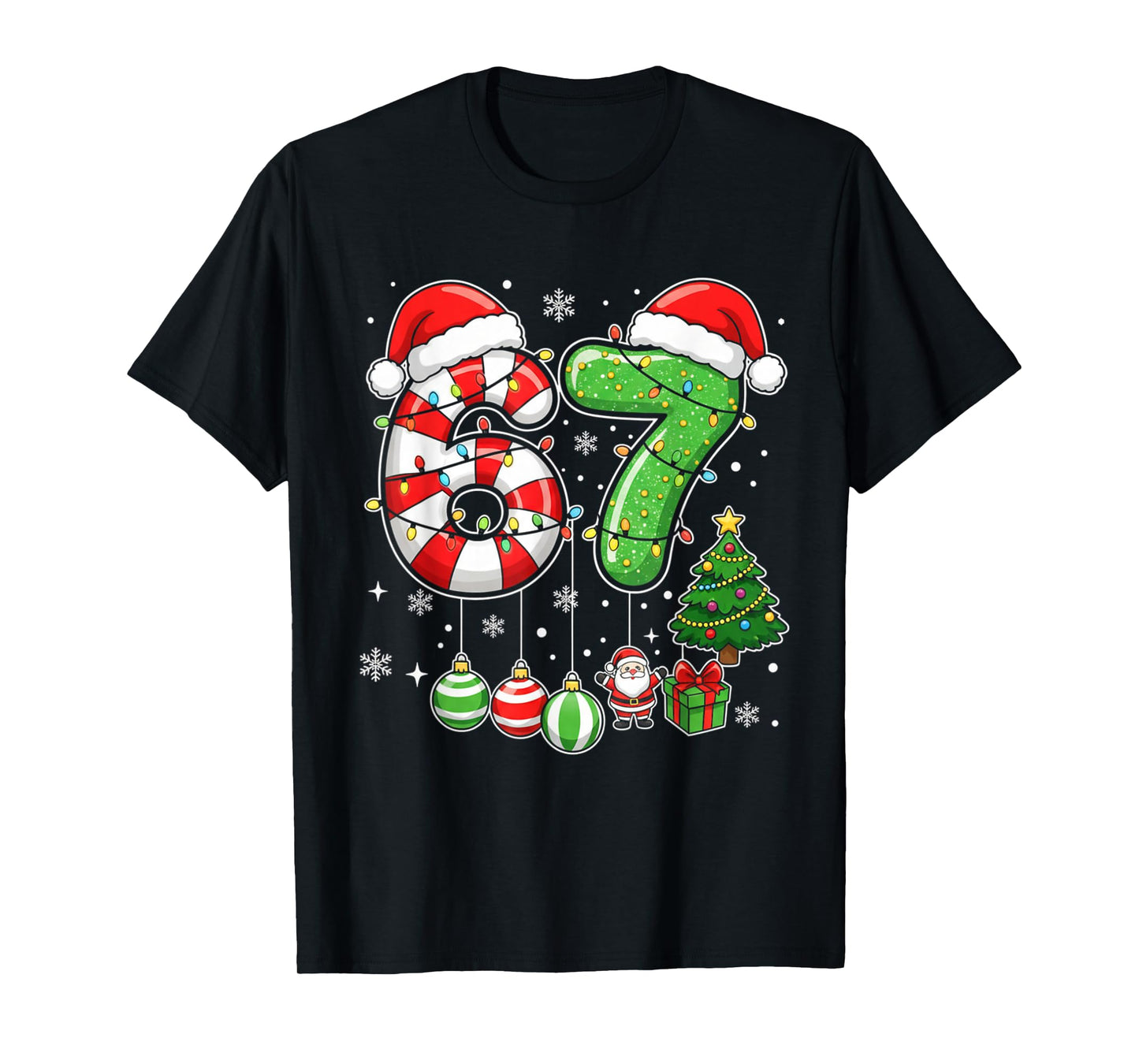 Funny Six Seven 67 Christmas Candy Cane Santa 6 7 Meme T-Shirt