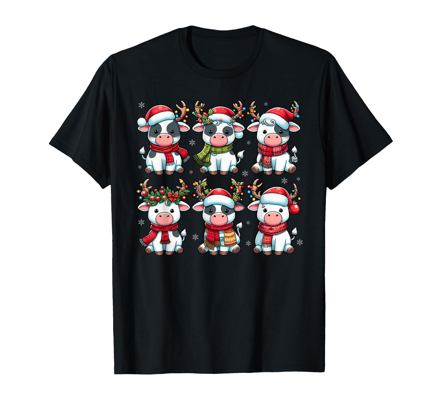 Cute Cow Santa Christmas Lights Funny Xmas Animal Lover T-Shirt