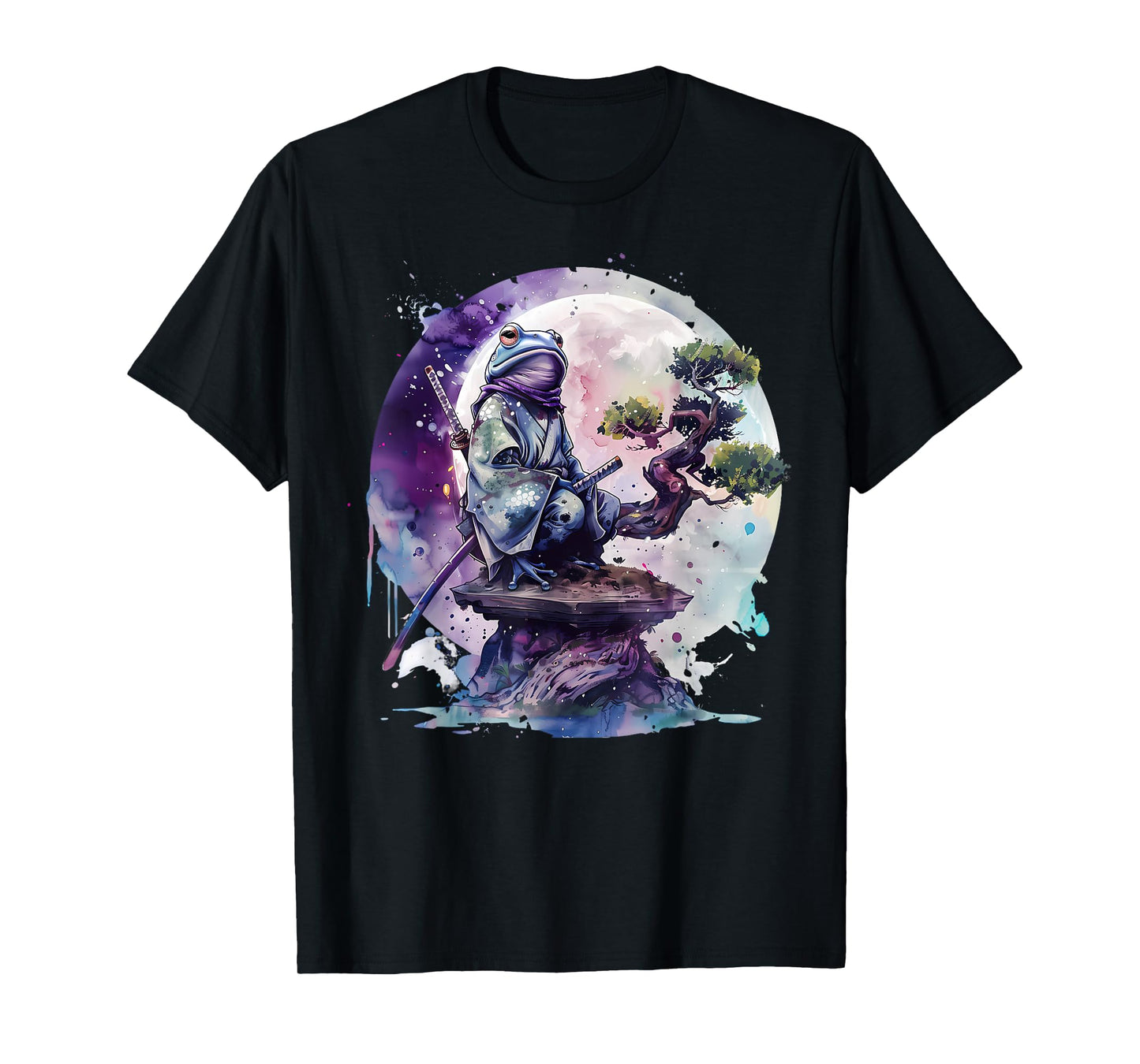 Samurai Frog Artwork Japanese Samurai Frog Anime Watercolor T-Shirt