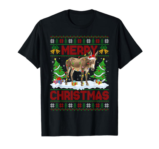 Donkey Mule Ugly Xmas Sweater Funny Animal Lights Christmas T-Shirt