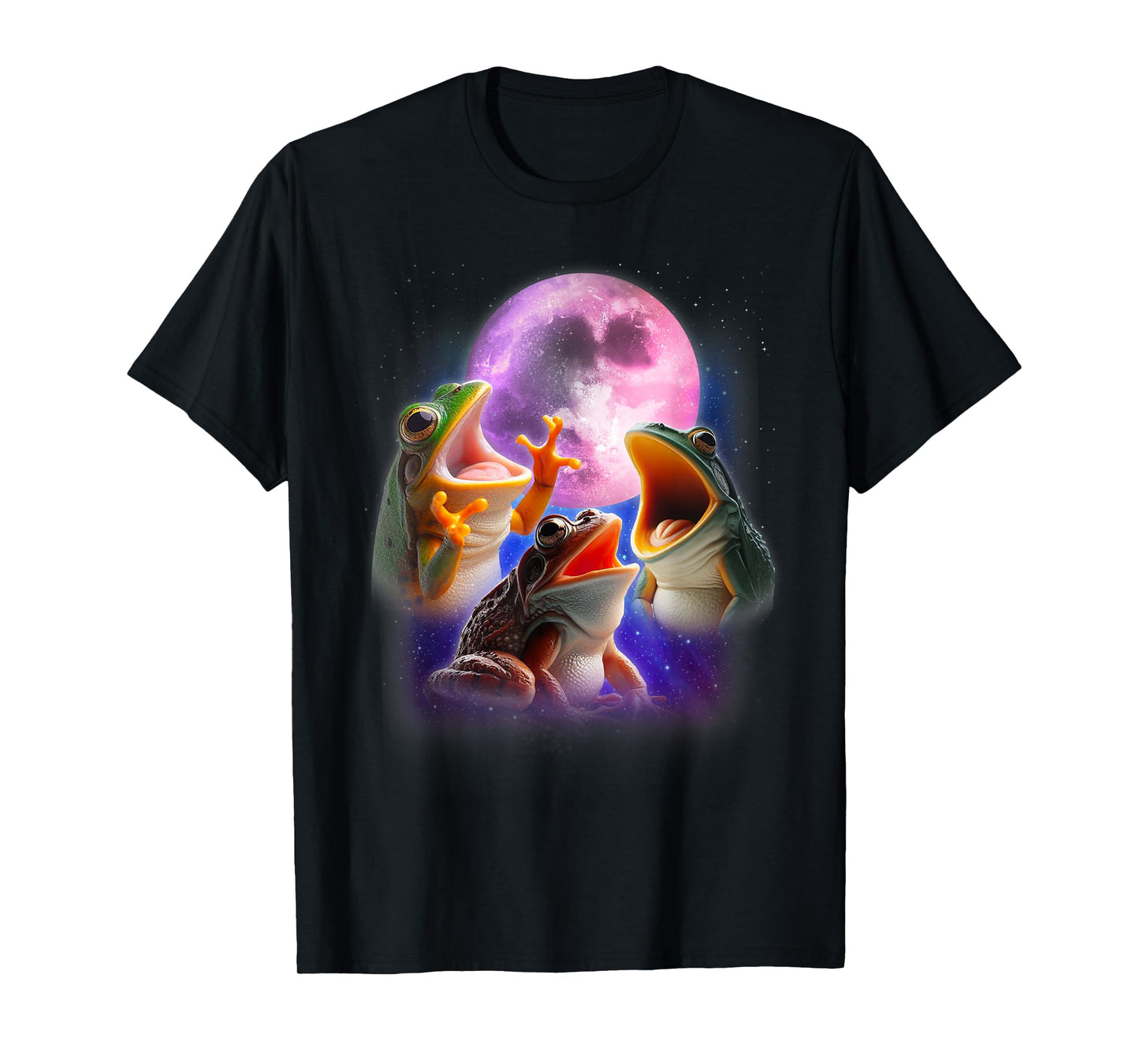 3 Frog Howling At The Moon Funny Frog Lover Toad Amphibian T-Shirt